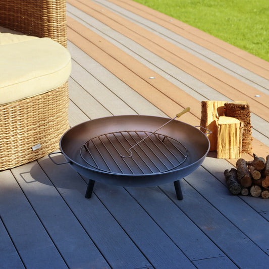 Generise Fire Pit - 'Triblaze'- XL EXTRA LARGE 84CM WIDE X 30CM HEIGHT- Solid Steel - comes with Grill and Iron Poker