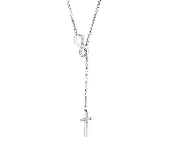 Diamond Style London - Infinity Lariat Necklace in Rhodium Plating without Crystals