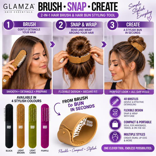 Glamza ‘Snap N Wrap’ 2-in-1 Hair Brush & Hair Bun Styling Tool