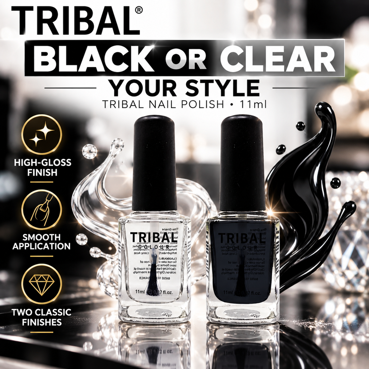 Tribal Black and Clear Nail Polish Collection – 11ml