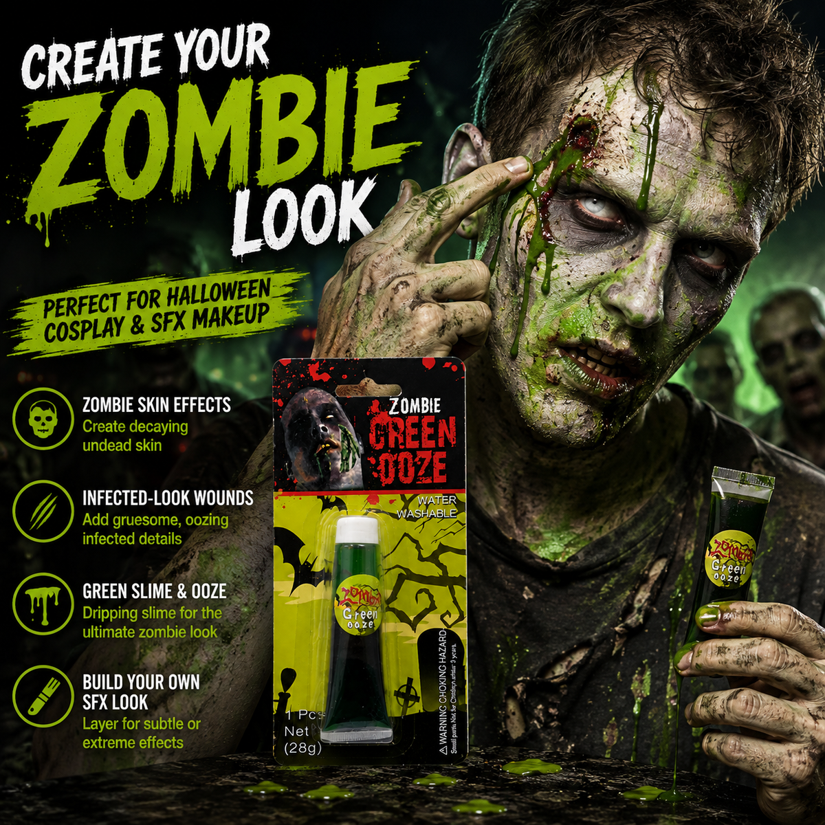 Halloween Zombie Green Ooze – 28ml (Water Washable)