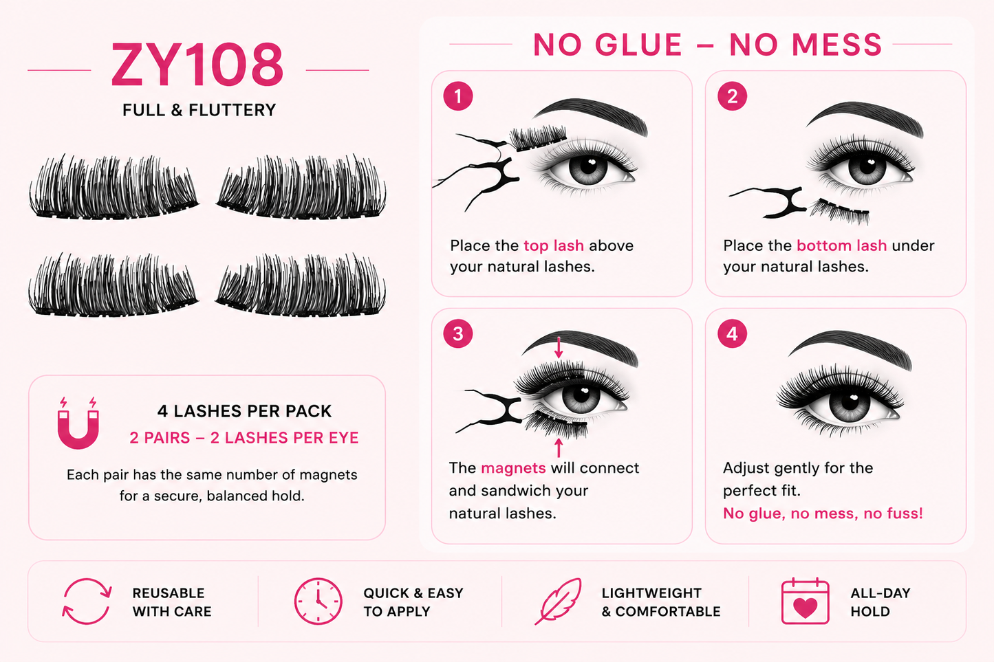 Glamza Magnetic Eyelashes – 8 Styles Available | Reusable False Lashes | No Glue Required