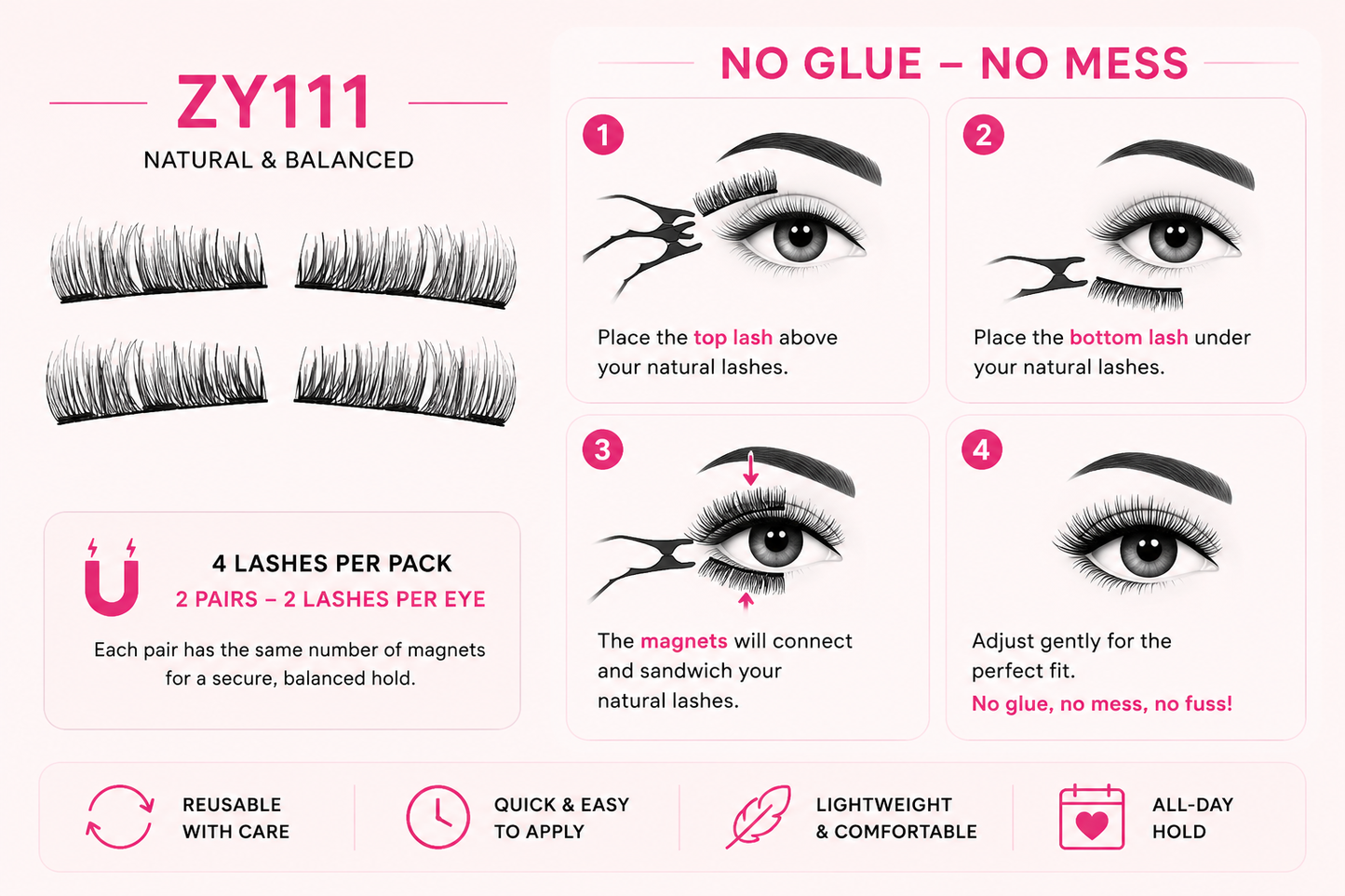 Glamza Magnetic Eyelashes – 8 Styles Available | Reusable False Lashes | No Glue Required