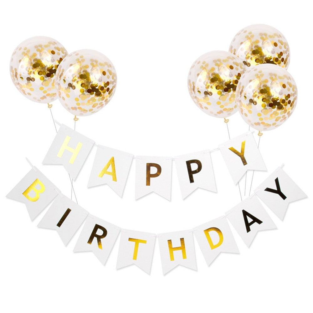 Generise Happy Birthday Banner with 5 Confetti Balloons Set- White