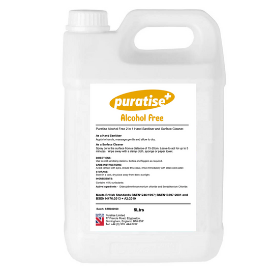 Puratise 5 Litre ALCOHOL FREE 2 in 1 Hand Sanitiser and Surface Cleaner