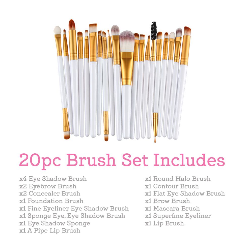 20pc Eye Make Up Brushes Set - White