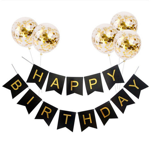 Generise Happy Birthday Banner with 5 Confetti Balloons Set- Black