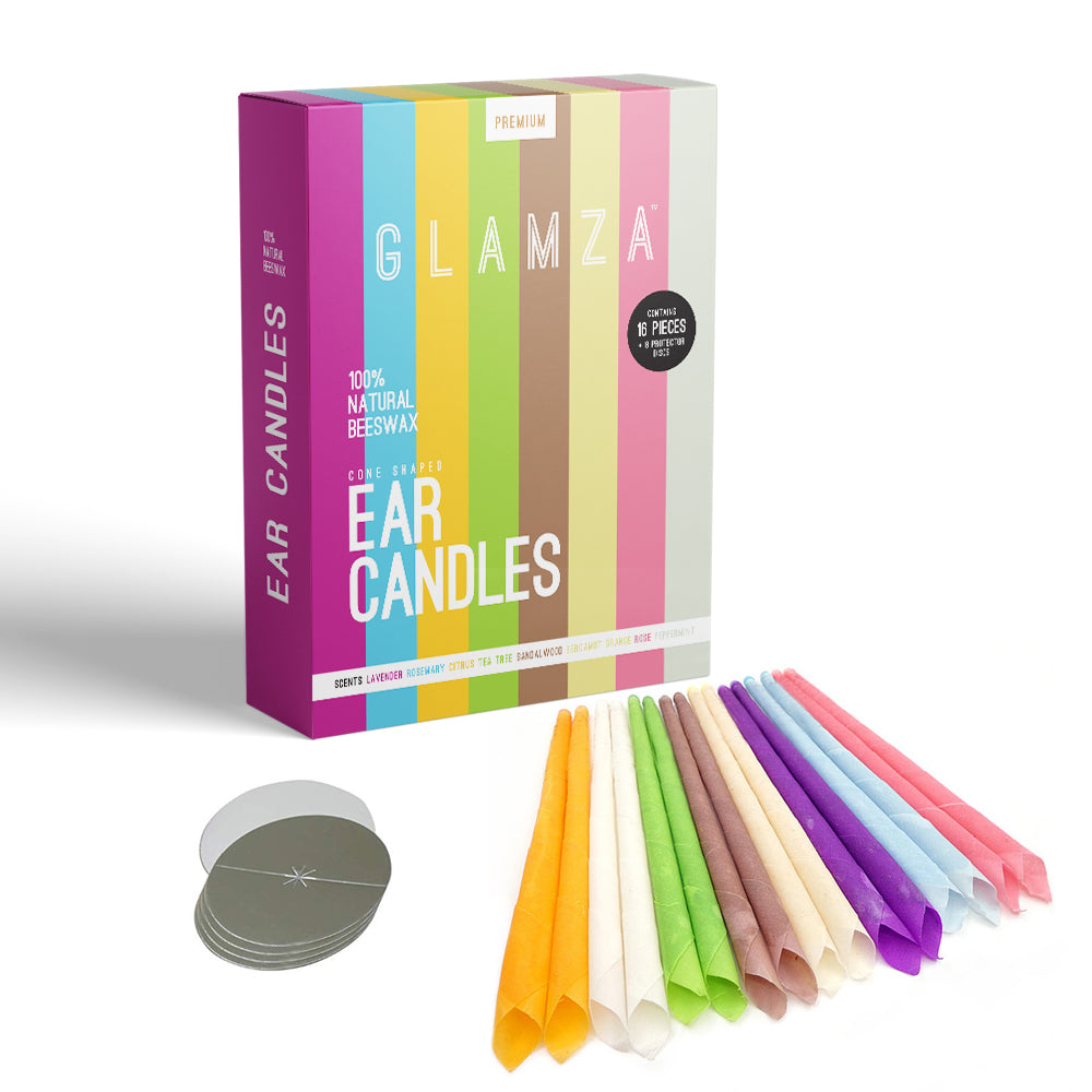 Glamza Premium Ear Candles - 16 Candles with Ear Protection Discs