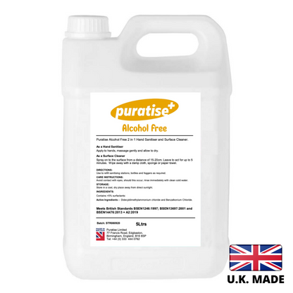 Puratise 5 Litre ALCOHOL FREE 2 in 1 Hand Sanitiser and Surface Cleaner