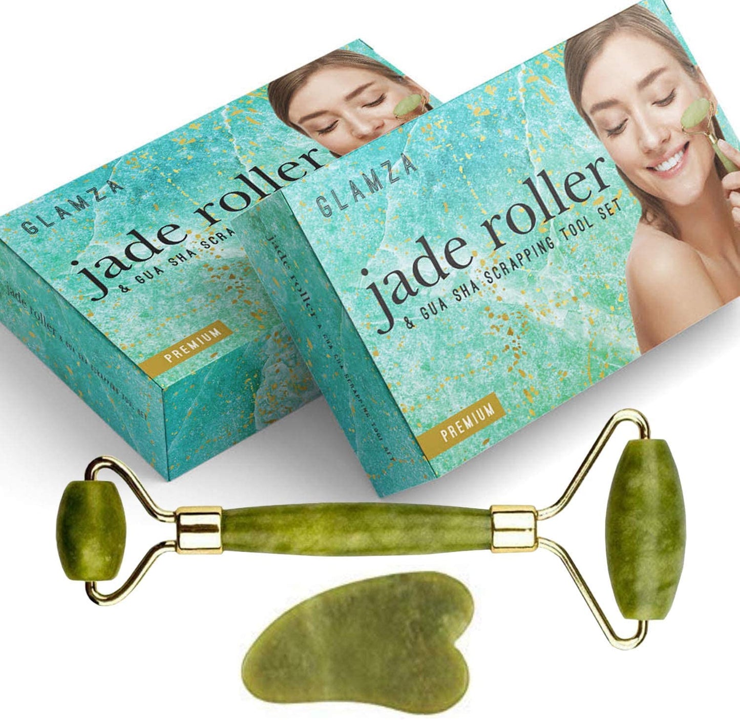 Glamza Jade Roller & Gua Sha Scraping Tool Set