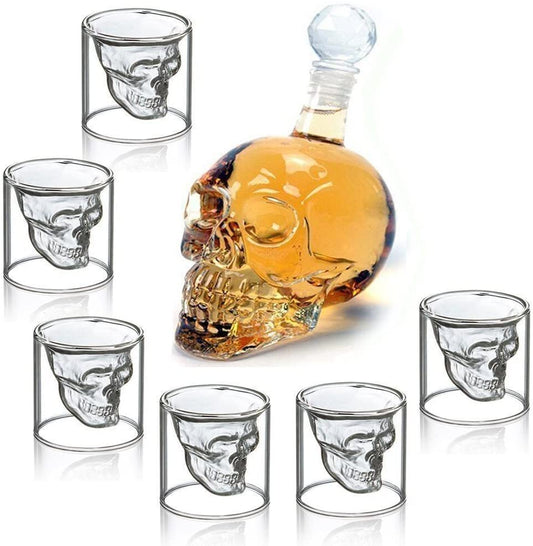 Generise 350ml Skull Decanter with 6 x 75ml Skull drinking glasses 75ml