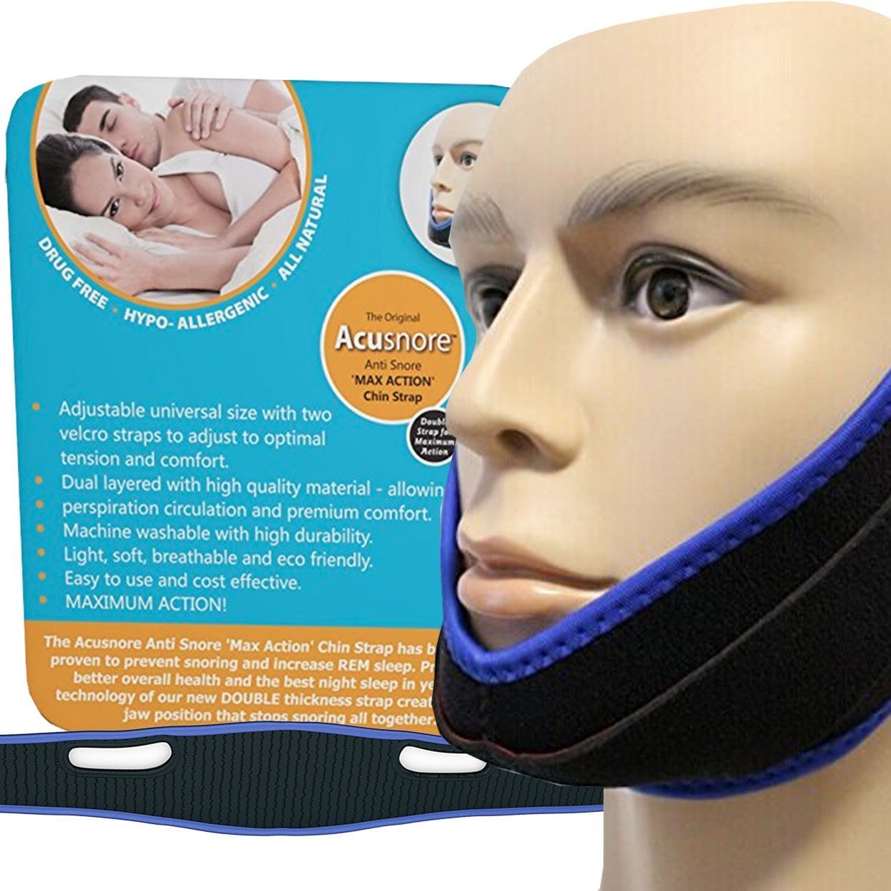 The Original Acusnore Anti-Snore Double Support "Max Action" Chin Strap – Advanced Snoring Solution for a Restful Night