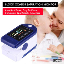Load image into Gallery viewer, Oxygen Saturation Monitor Kit - Pulse Oximeter for Adults &amp; Children - Blood Oxygen Monitor with Large Clear OLED Display - SPO2 &amp; PR Detection Inc Surgical Masks &amp; Batteries