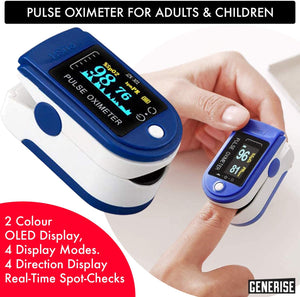 Oxygen Saturation Monitor Kit - Pulse Oximeter for Adults & Children - Blood Oxygen Monitor with Large Clear OLED Display - SPO2 & PR Detection Inc Surgical Masks & Batteries