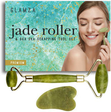 Load image into Gallery viewer, Glamza Jade Roller &amp; Gua Sha Scraping Tool Set
