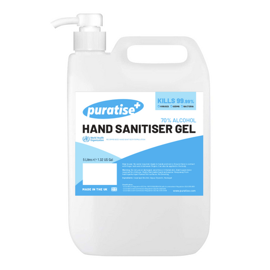 Puratise 5 Litre Hand Sanitiser Gel with Pump to fit 38mm Neck