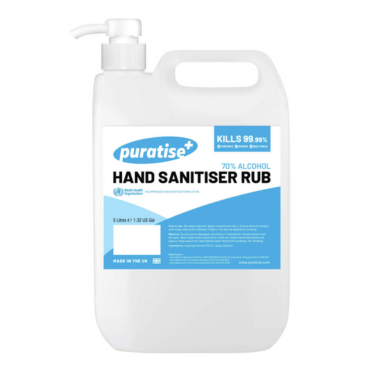 Puratise 5 Litre Hand Sanitiser Rub with Pump to fit 38mm Neck