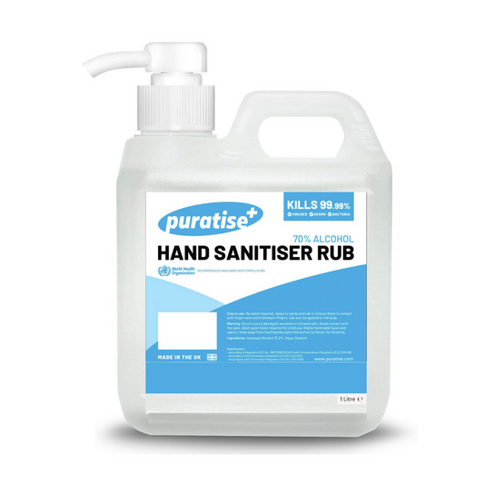 Puratise 1 Litre Hand Sanitiser Rub with Pump to fit 38mm Neck
