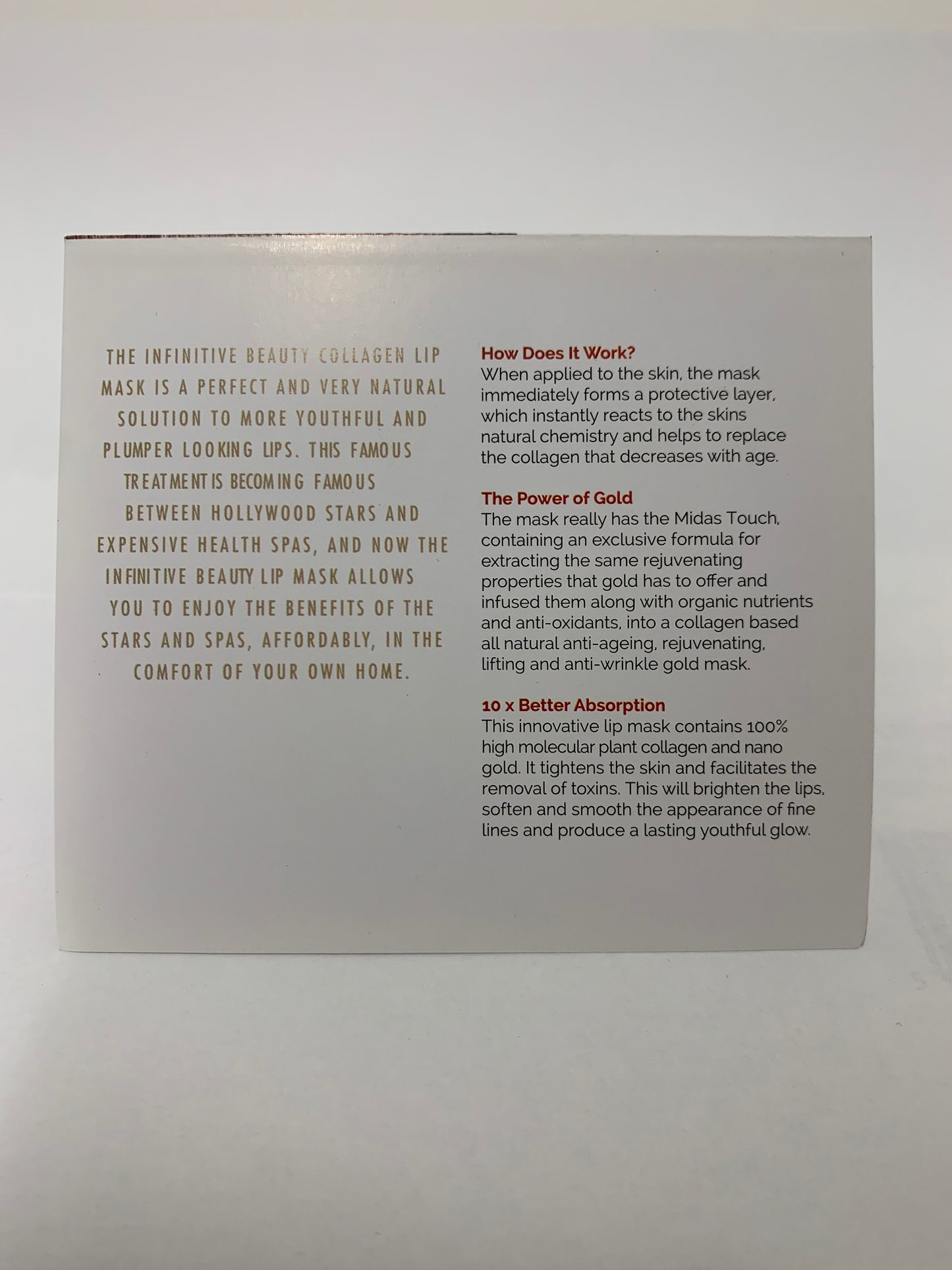 Infinitive Beauty Gold Collagen Lip Mask Packaging Sleeve