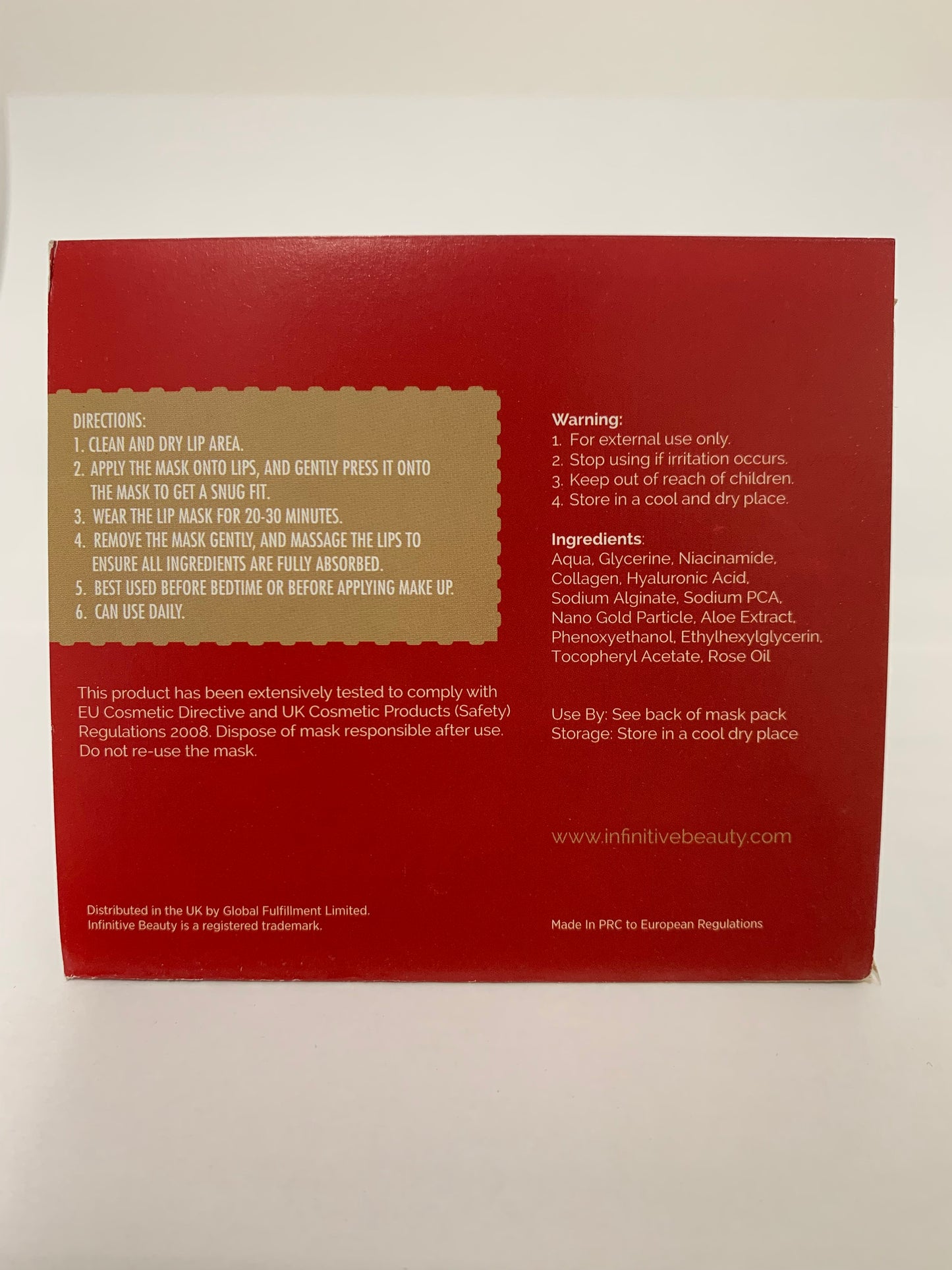 Infinitive Beauty Gold Collagen Lip Mask Packaging Sleeve