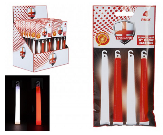 Generise 4PC 6"x15MM ST GEORGE,RED AND WHITE LIGHT STICK, FOIL BAG