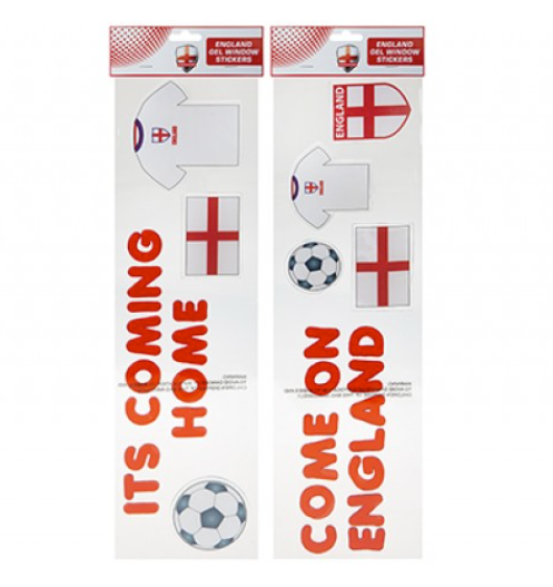 Generise 15 X 55CM ENGLAND GEL WINDOW STICKERS  - 2 PACK-  "COME ON ENGLAND" & "ITS COMING HOME"