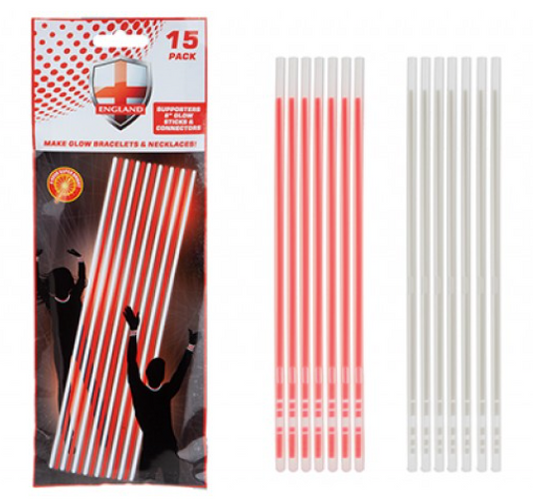 Generise 15PC 20CMx5MM RED/WHITE GLOW STICK W/15 CONNECTORS FOIL BAG