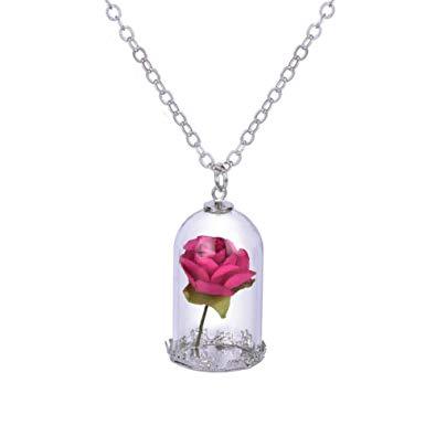 Beauty and Beast Inspired Red Rose in Dome Pendant Necklace