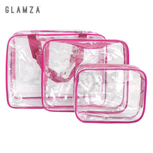 Load image into Gallery viewer, Glamza 3pc Clear Travel Bags Set - Pink or Black