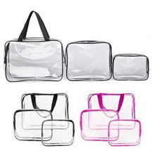 Load image into Gallery viewer, Glamza 3pc Clear Travel Bags Set - Pink or Black