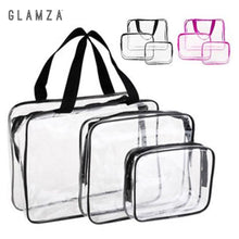 Load image into Gallery viewer, Glamza 3pc Clear Travel Bags Set - Pink or Black