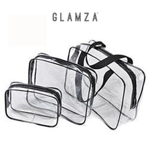 Load image into Gallery viewer, Glamza 3pc Clear Travel Bags Set - Pink or Black