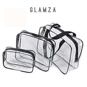 Glamza 3pc Clear Travel Bags Set - Pink or Black