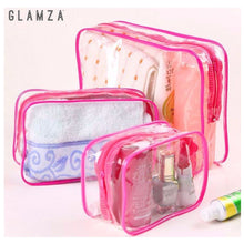 Load image into Gallery viewer, Glamza 3pc Clear Travel Bags Set - Pink or Black
