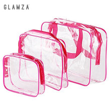 Load image into Gallery viewer, Glamza 3pc Clear Travel Bags Set - Pink or Black
