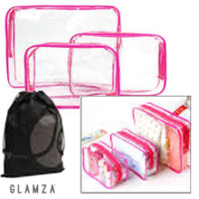 Load image into Gallery viewer, Glamza 3pc Clear Travel Bags Set - Pink or Black