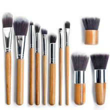 Load image into Gallery viewer, 11pc Luxury Bamboo Makeup Brushes with Pouch