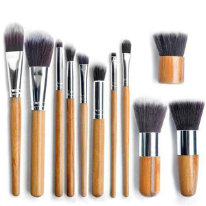 11pc Luxury Bamboo Makeup Brushes with Pouch