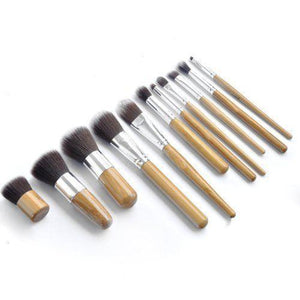11pc Luxury Bamboo Makeup Brushes with Pouch