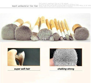 11pc Luxury Bamboo Makeup Brushes with Pouch