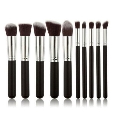 Glamza 10PC Black Silver Makeup Brushes Set