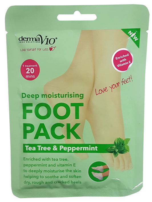 Derma V10 Deep Moisturising Foot Packs - Tea Tree & Peppermint